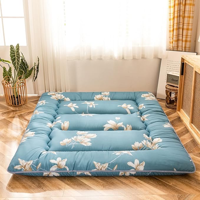 MAXYOYO Japanese Floor Mattress Futon Mattress, 4" Thicken Tatami Mat Sleeping Pad Foldable Roll Up Mat Boys Girls Dormitory Pad Kids Floor Lounger Pillow Bed, Charcoal Grey, Queen Size