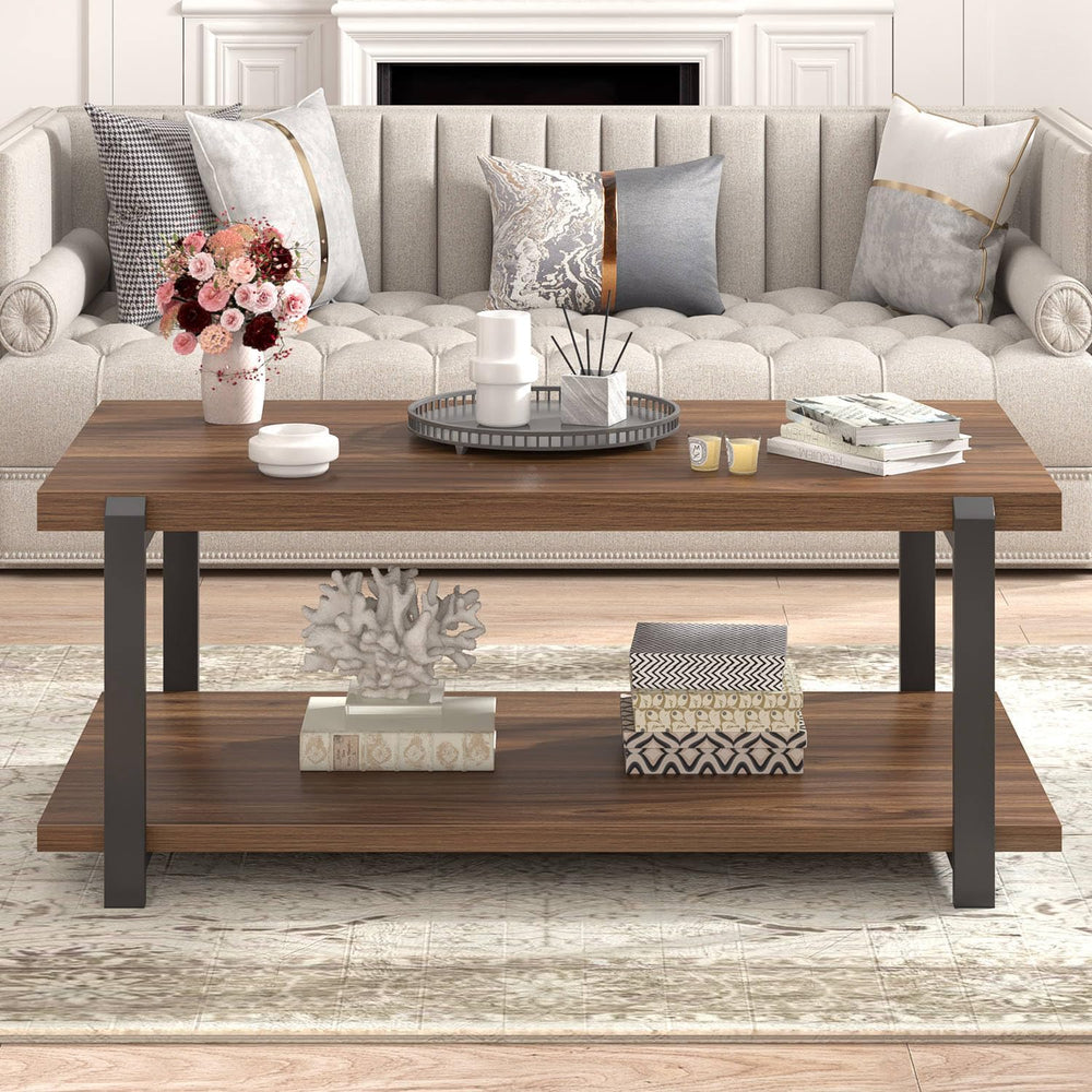 FOLUBAN Modern Coffee Table with Storage Shelf, Rustic Wood Center Table for ...