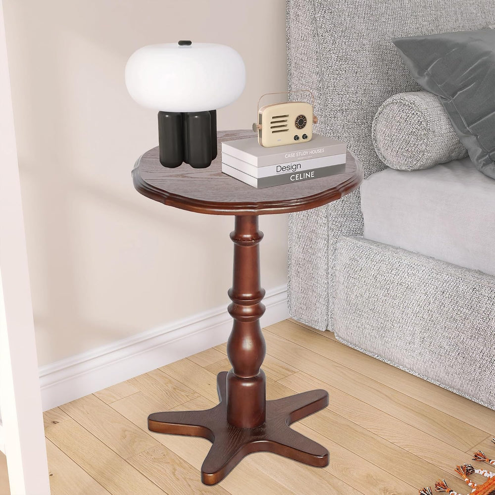 Vintage Accent Side Table, 15.75 Inch Round Wooden Pedestal Design for Living...