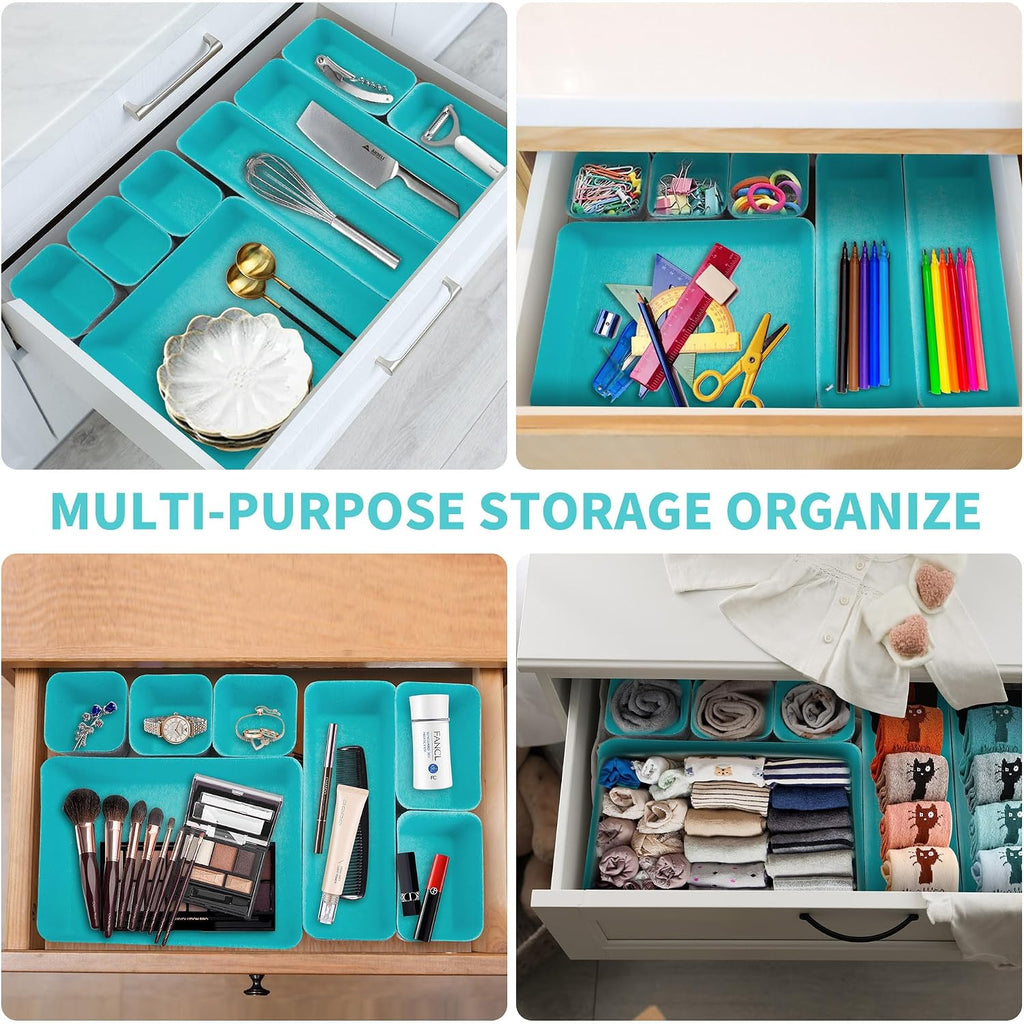 8pcs Drawer Organizers, Separators, Storage Box,Felt Storage Bins Inserts Tool Containers Toy Basket Shelf Cubes Foldable Drawer Dividers Desk Organisers- Blue&Grey