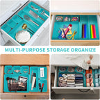 8pcs Drawer Organizers, Separators, Storage Box,Felt Storage Bins Inserts Tool Containers Toy Basket Shelf Cubes Foldable Drawer Dividers Desk Organisers- Blue&Grey