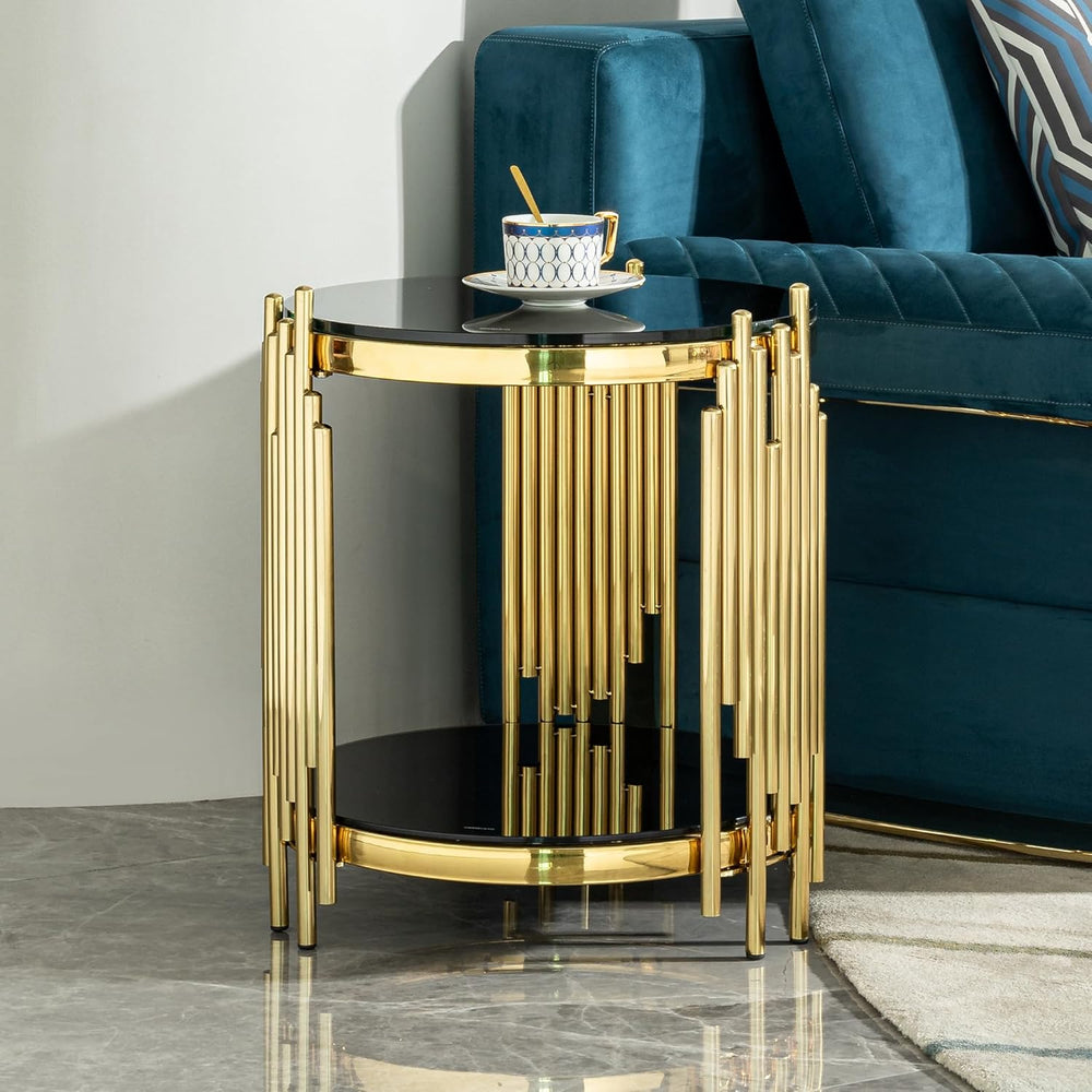 17.72'' Tempered Glass Side Table for Living Room, 2-Tier Modern Circ...