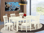 East West Furniture LGDA7-LWH-C 7 Piece Modern Dining Table Set Consist of a Rectangle Wooden Table with Butterfly Leaf and 6 Linen Fabric Dining Room Chairs, 42x84 Inch, Linen White