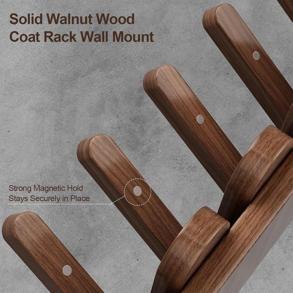 Solid Walnut Coat Rack Wall Mount 16.5",Wall Mounted Coat Rack with 8 Hooks