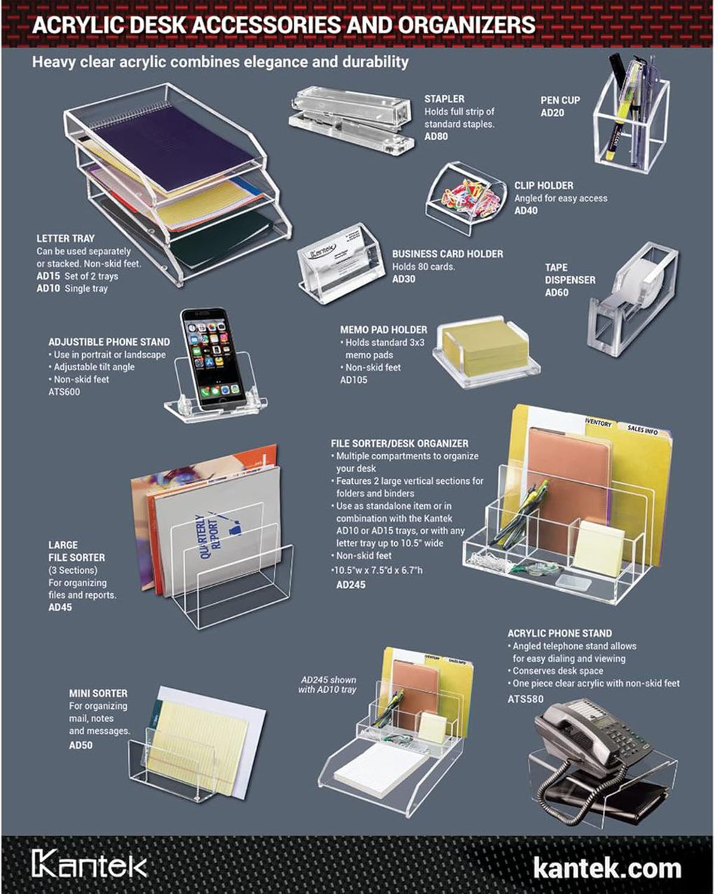 Kantek Clear Acrylic Paper Clip Holder, Angled Open Design, 3.1" x 3.3" x 2.6", Non-Skid Feet, Office Organizer, Desk Accessory