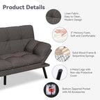 Convertible Futon Sofa Bed,Grey Linen Modern Futon Couch,Memory Foam Loveseat Sleeper Recliner,Detachable Cushion,Adjustable Backrest & Armrest,Couch for Living Room,Office,Apartment