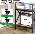 Ollieroo 3 Tier Printer Stand, Large Table with Wheels, Rolling Cart with Height Adjustable Middle Storage Shelf, 23.6 x 23.6 x 30.3 Inches Shelf for Home Office, Vintage Brown