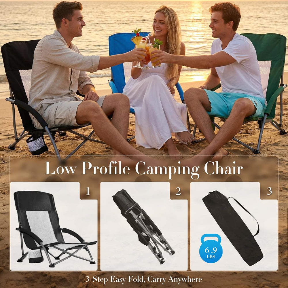 DUMOS Folding Camping Beach Chair, Lightweight Low Portable Beach Chair with ...