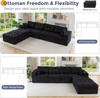 MAXYOYO 132" U Shaped Modular Sectional Sofa with 2 Ottomans, Cloud Boneless Couch with Layered Cushion, Flexible Module Combination Sofa for Living Room, No Assembly Required, Black