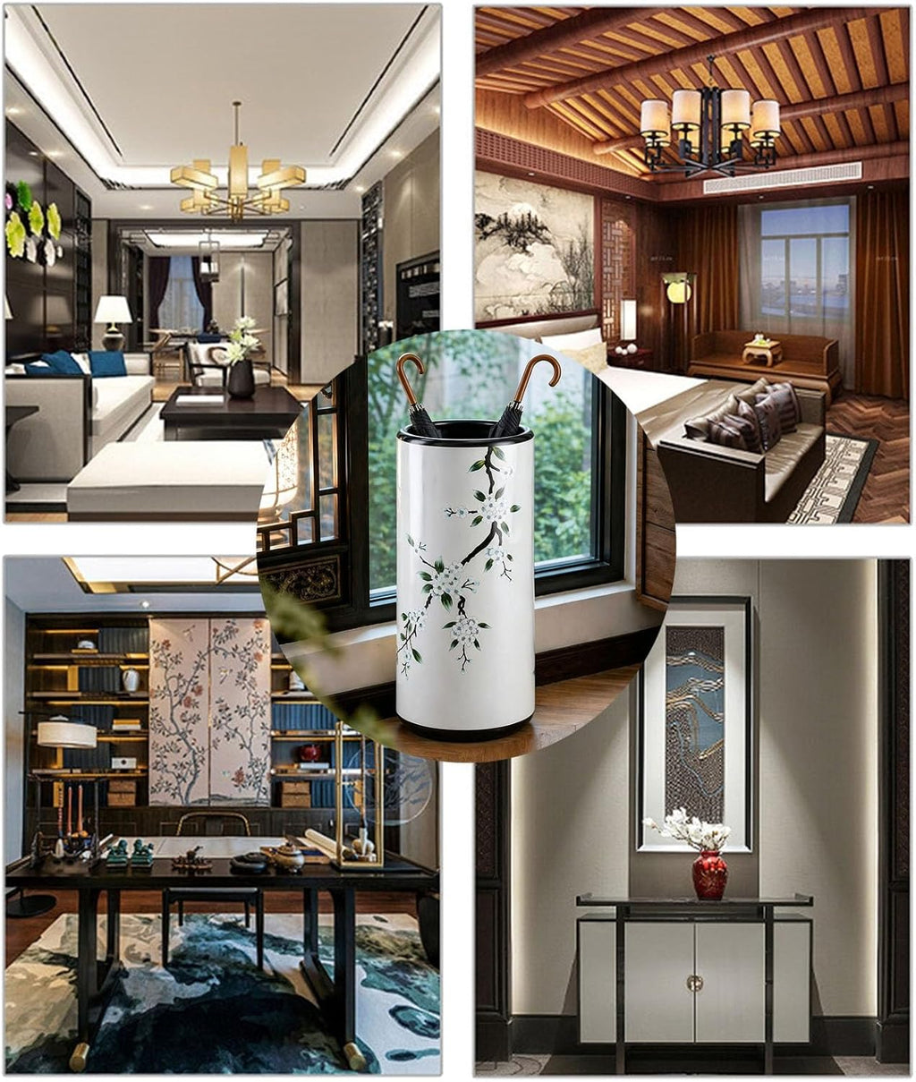 White, W19.5 X H44 Cm, Ceramic Umbrella Stand, Freestanding Decorative Vase, Wide-Mouth Design, Non-Slip Stable Base, for Home Decor, Family Use, and Living Rooms