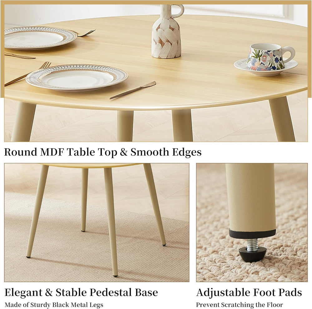 HIPIHOM 43.3 Inch Cream Round Dining Table for 4, Space-Saving Dinette Perfec...