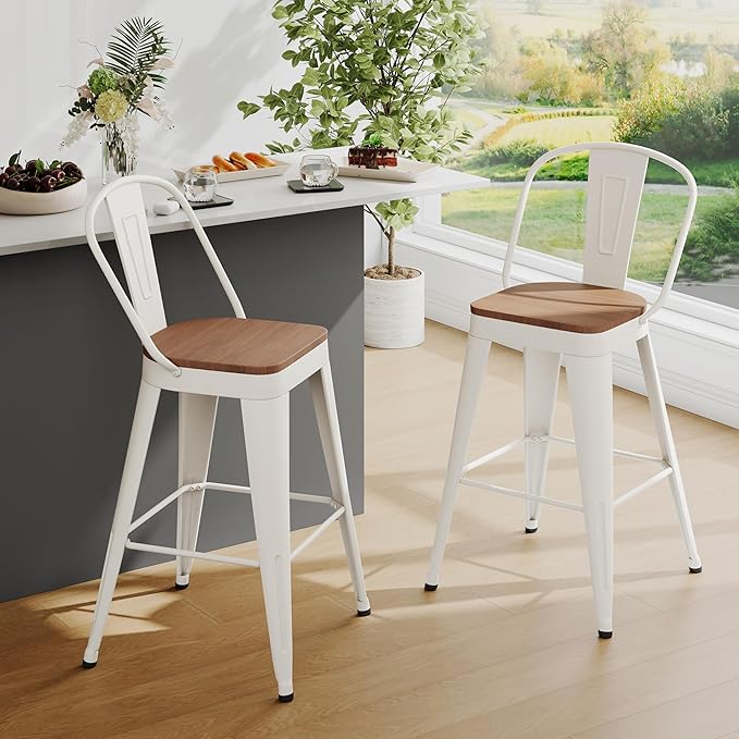 Andeworld Metal Bar Stools Set of 2, 30 inch Bar Height Barstools with Backs ...