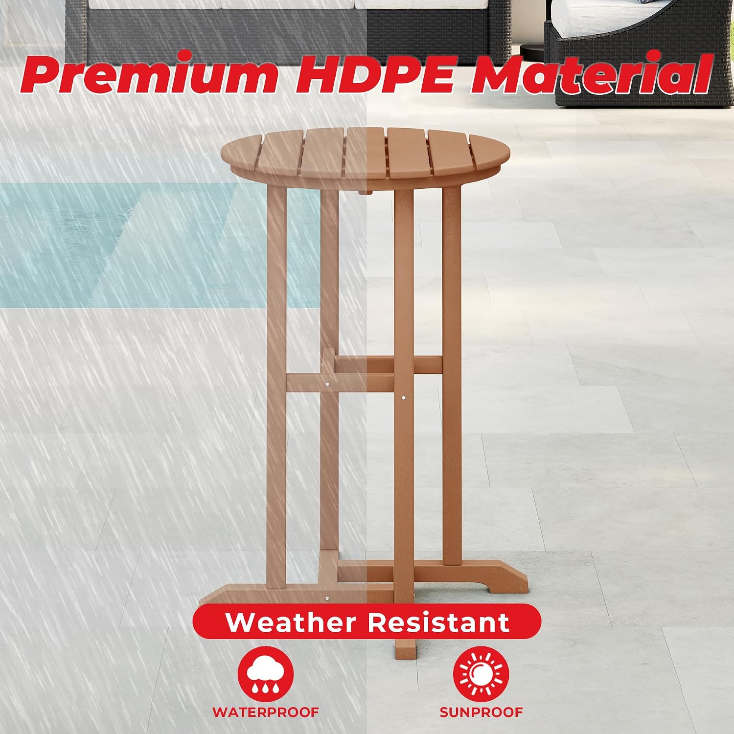 Costaelm Outdoor Bar Table, 37" Counter Height Round Patio Cocktail Bar Table, Patio Bar Table Bistro Dining Table Pub Table for Front Porch Deck, Backyard, Garden, Teak