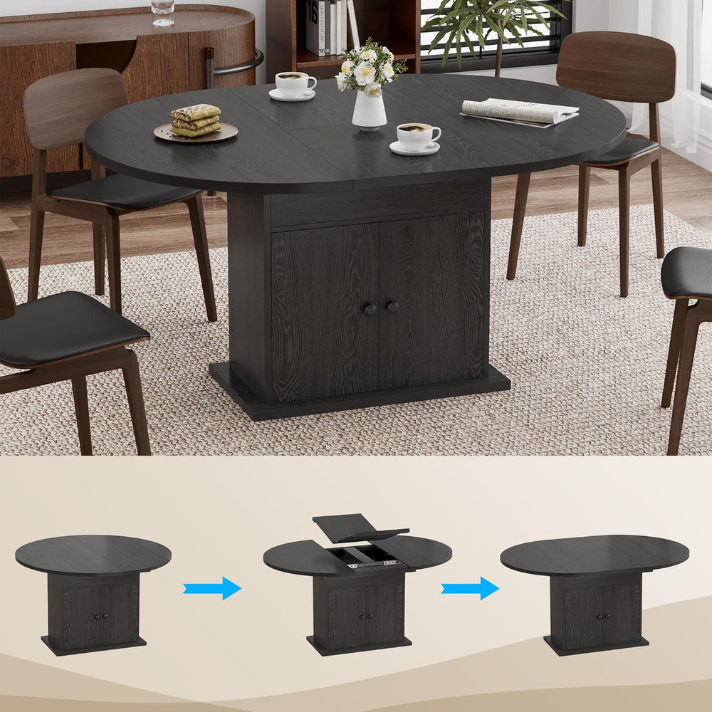43.3in-59in Extendable Round Dining Table for 4-8, Modern Expandable Kitchen ...