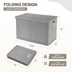 Large Toy Box with Flip-Top Lid, Collapsible Storage Organizer Bins with Dividers and Handles, Kids Bin Chest Baskets for Toys, Playroom Organizers, Nursery 25"x13" x16" (Gray)