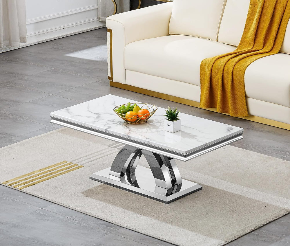 47'' Modern Rectangular Faux Marble Coffee Table Tea Table for Living...