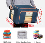 100L Large Capacity Clothes Storage Organizer,Stackable Storage Bags with Foldable Metal Frame, Zipper, Handles, Clear Window, Storage Container Box for Blanket Sweater Comforter Pillow (Navy 2Pack )