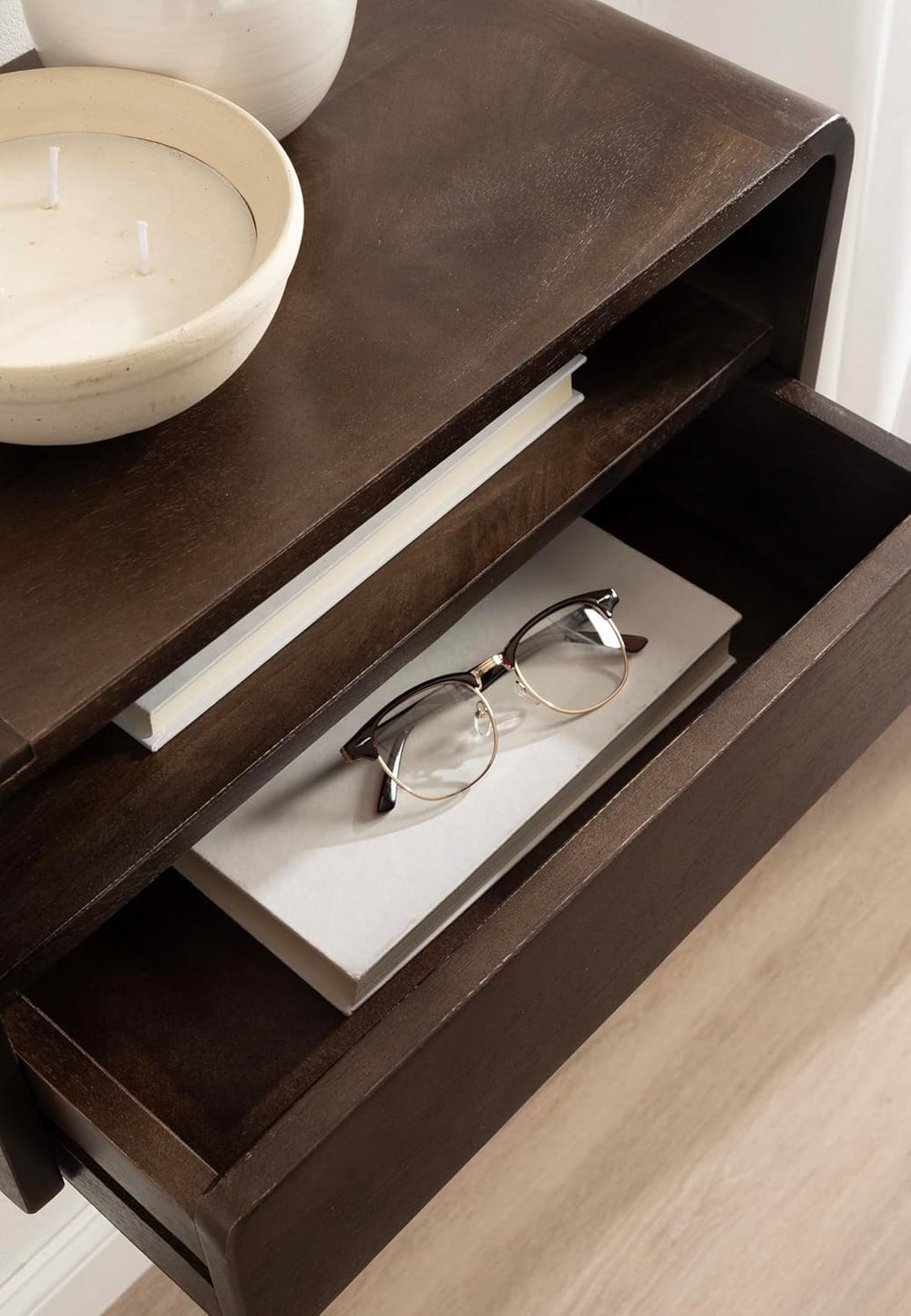 Kate and Laurel Kato Modern Mango Wood Floating Side Table with Drawer, 18 x ...