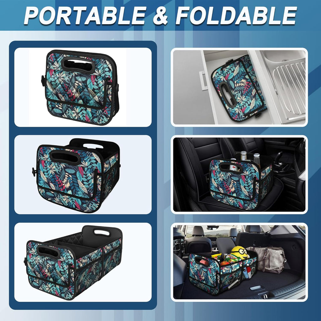 Deosk Car Trunk Organizer for SUV, Car Organizers and Storage with 6 Pocket, Car Accessories for Women/Men 50L Waterproof Polyester Trunk Organizer(Medium, Leaves)