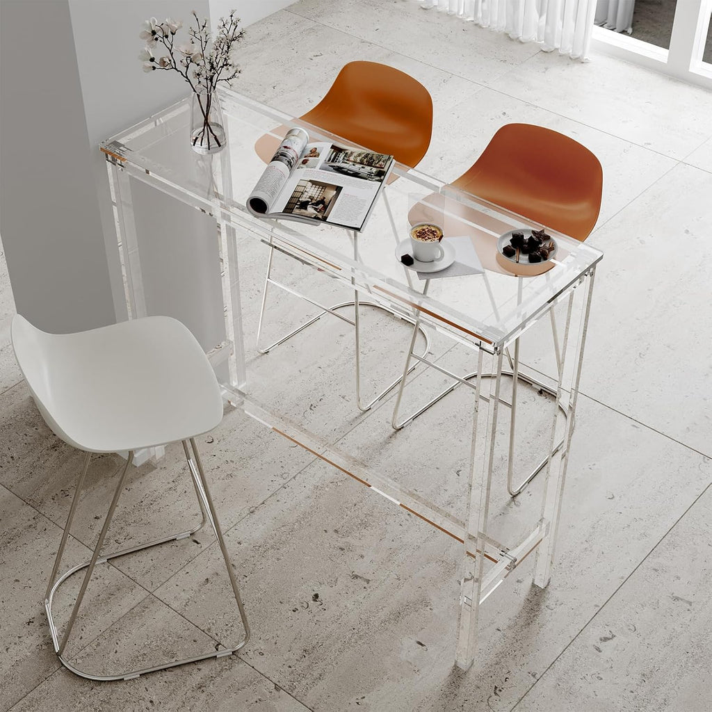 Sumerflos Acrylic Counter Height Table - 39" Clear Bar Table Rectangular High Top Pub Table Kitchen & Dining & Living Room, Indoor & Outdoor Sturdy and Durable, Easy to Assmble