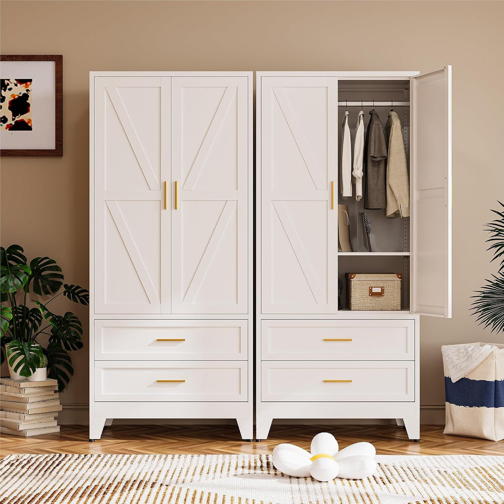 COFaR 71" Metal Wardrobe Closet with 2 Drawers & Hanging Rod, Freest...