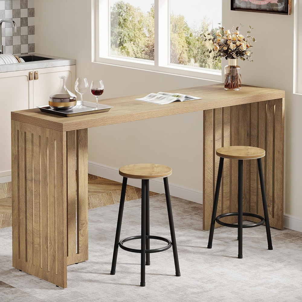 Tribesigns 63-Inch Bar Table with Louvered Base, Natural