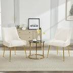 Velvet Dining Chairs Set of 4 Gold Legs,Upholstered Velvet Accent Chairs, Pleated Back Design & Gold Pull Handle, Mid Century Modern Chairs for Dining/Kitchen/Living Room,Beige