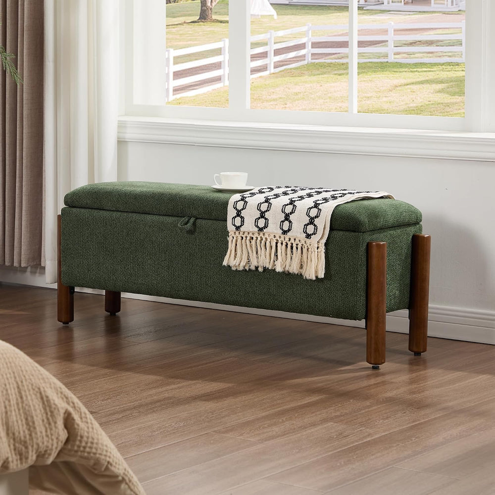47'' Modern Storage Ottoman Benches with Walnut Wood Legs Ottoman Ben...