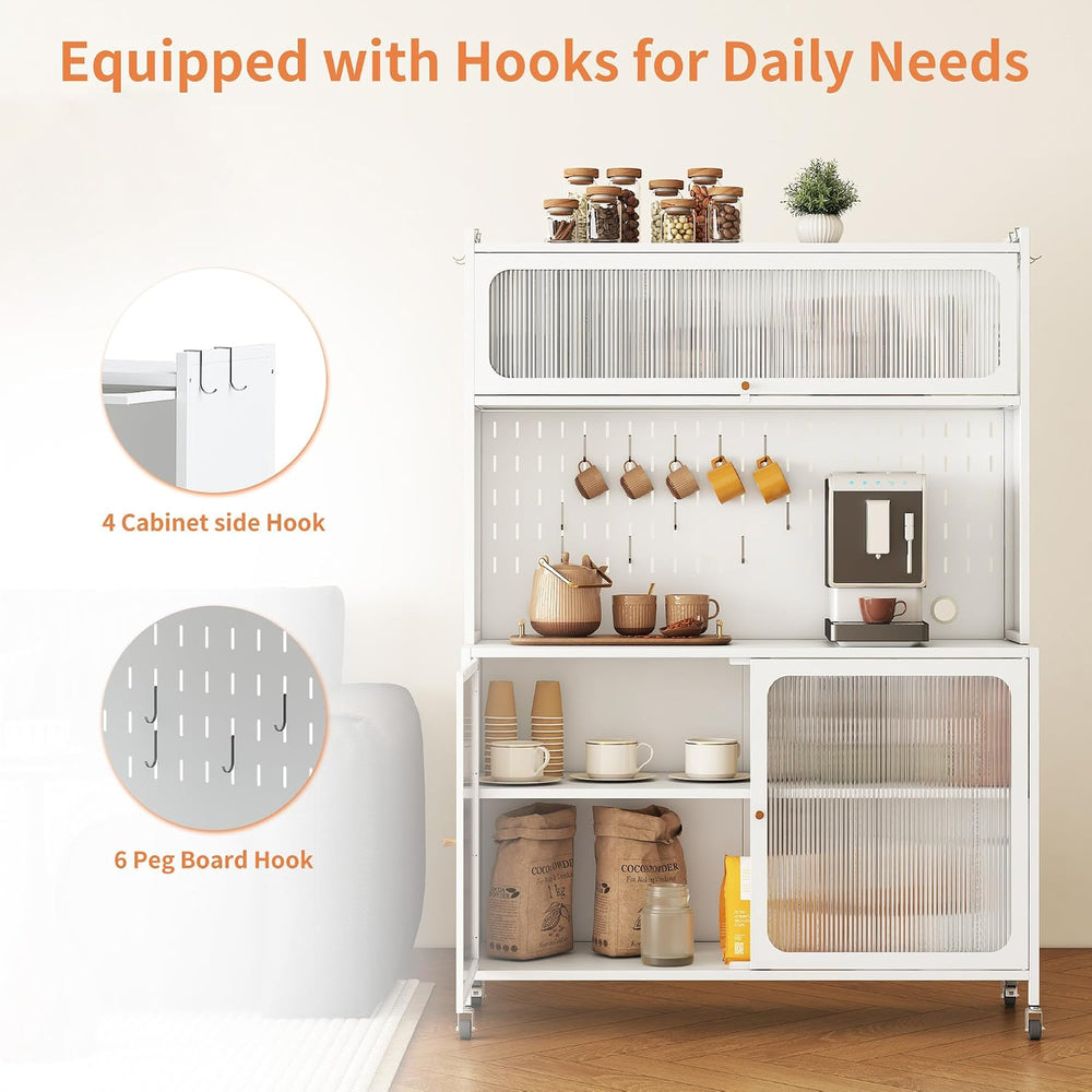 Rolling Kitchen Pantry Cabinet with 2 Glass Doors & Adjustable Shelves, F...