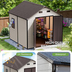 8x8 FT Outdoor Storage Shed, Waterproof Resin Shed with Floor Included & Lockable Door & Window & Vents, Outside Plastic Sheds for Backyard, Patio, Poolside, Lawn, Dove Grey
