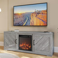 BELLEZE Modern 58" Farmhouse TV Stand with 18" Electric Fireplace Heater & Media Entertainment Center for TV up to 65", Console Table with Storage Cabinets - Hilo (Grey Wash)
