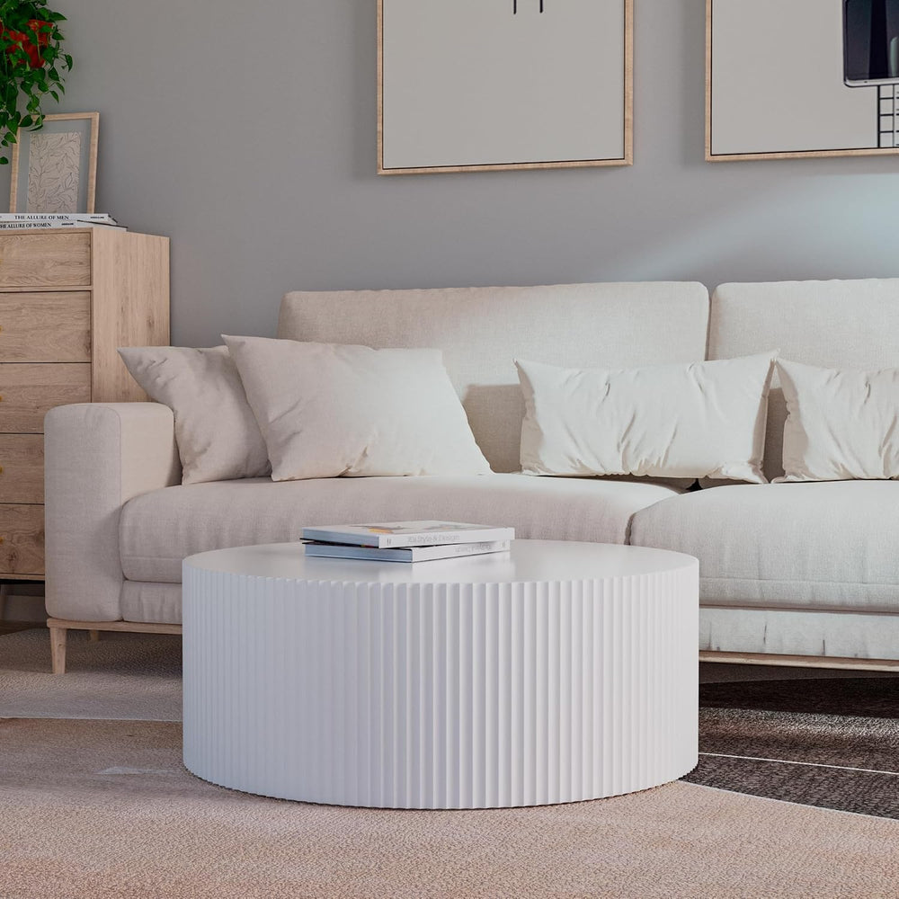 JUSTONE White Round Coffee Table Set Side Table End Table for Living Room, Dr...