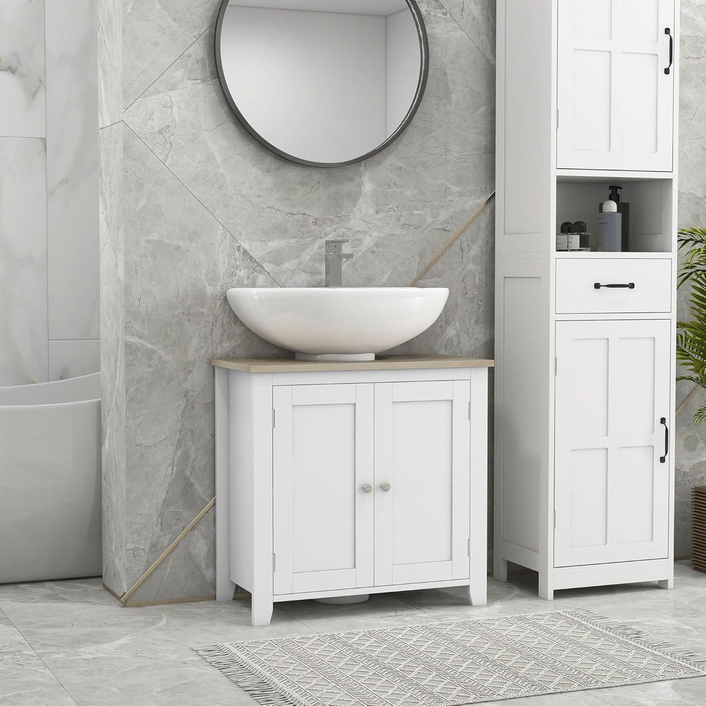 kleankin Pedestal Sink Storage Cabinet, Under Sink Cabinet with U-Shape and Adjustable Internal Shelf, White