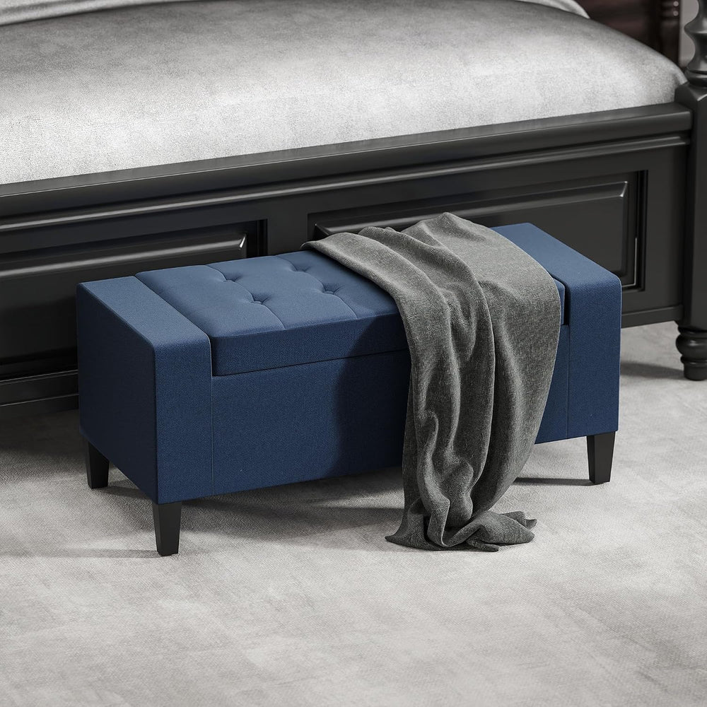 HOMCOM 36" Ottoman with Storage, Lift Top Rubberwood Legs 330 lb Dark Bl...