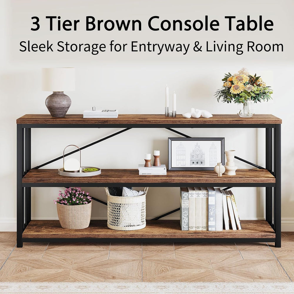 LVB Farmhouse Industrial Console Table for Home, Rustic Brown, 70 Inch | Wood...