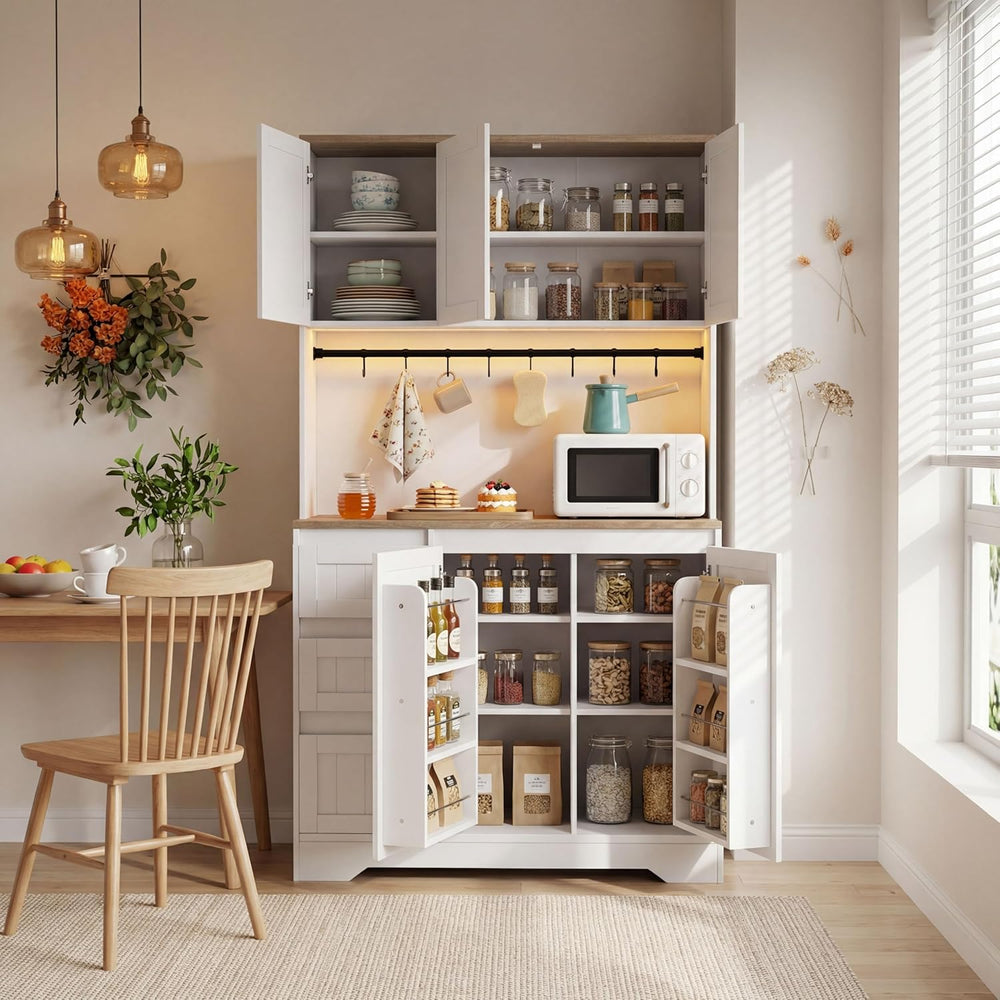 70.8" Tall Kitchen Pantry Cabinet with Adjustable Shelves, Farmhouse Kit...