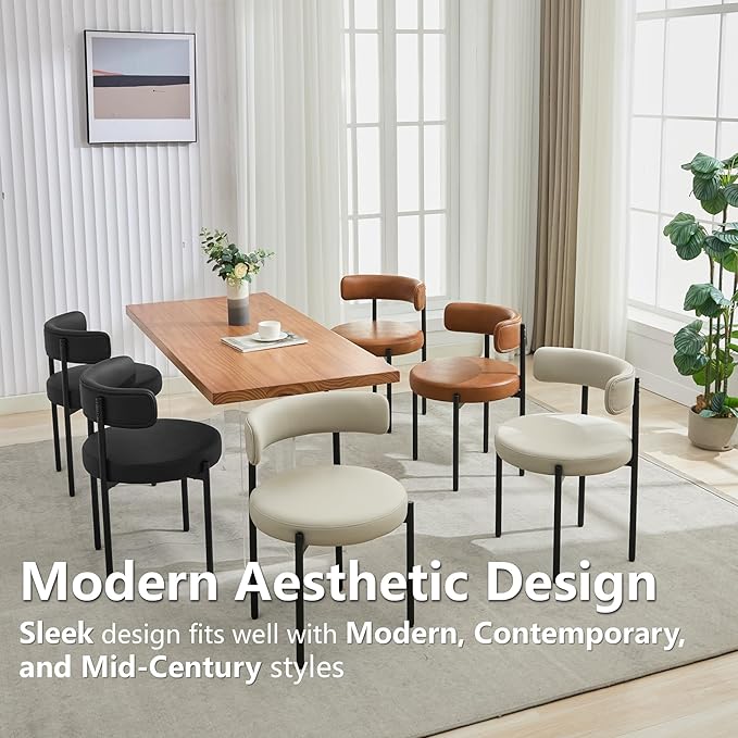 Faux Leather Dining Chairs Set of 2, Mid Century Modern Dining Room Chairs wi...