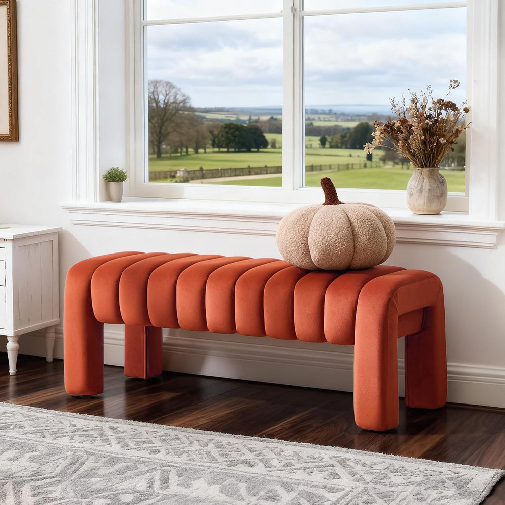 63’’ Bench for Dining Table, Upholstered End of Bed Bench with Solid Wood Leg...