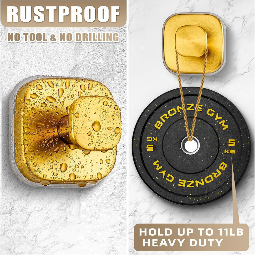 Suction Cup Hooks for Shower - Resuable Bathroom Hooks for Towels, Robes & Loofah - No-Drill Mounting on Kitchen,Walls,Metal,Glass,Mirrors,Tile & Smooth Non-Porous Surfaces (2, Brushed Gold)