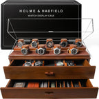 Premium 17 Slot Watch Box for Men - Extra Large Wooden Watch Display Case with Hinged Cover, Leather Lining & 2 Drawers - Watch Holder Organizer Stand - Handcrafted Luxury Christmas Gift for Men