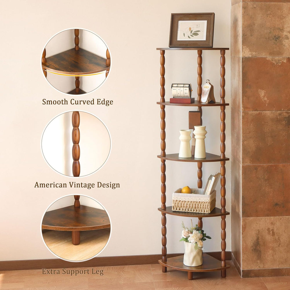 MaxSmeo Corner Shelf, 5-Tier Corner Bookshelf for Small Spaces, Stylish Corne...
