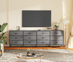 Huuger 70 Inch Dresser for Bedroom, TV Stand for 65, 75, 80 Inch TV, 12 Fabric Drawer Long Dresser, Large Storage Organizer Unit, Wide Chest of Drawer with Storage, for Living Room, Grey