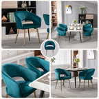 Teal Velvet Dining Chairs Gold Legs, Modern Dining Room Chairs with Arms Set of 2 Upholstered Accent Chair Armchair with Barrel Back for Kitchen Living Room