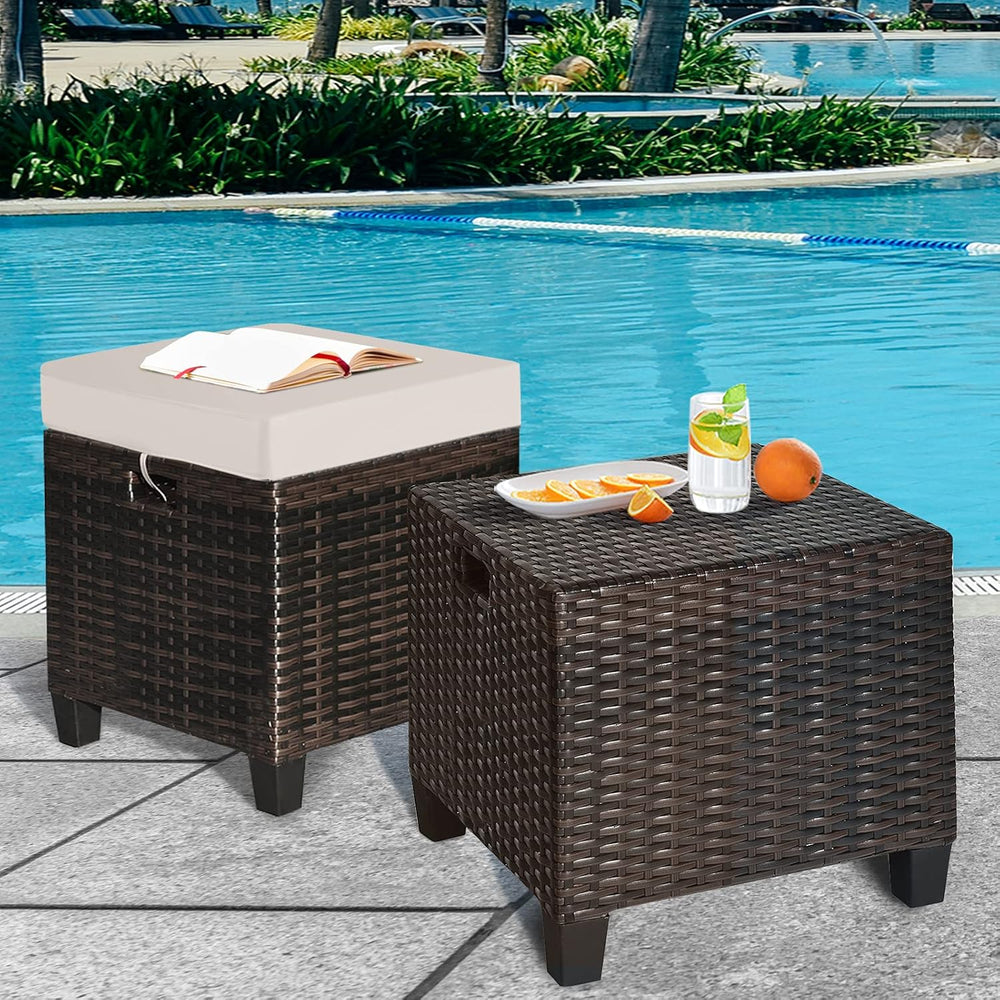Patio Ottoman Outdoor Rattan Wicker Ottoman Seat, 2 Pieces All Weather Footst...