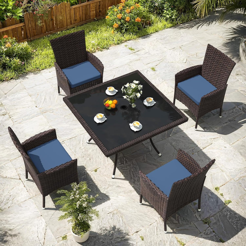 Gotland 5 Piece Outdoor Dining Set, All-Weather Rattan Patio Furniture Set wi...