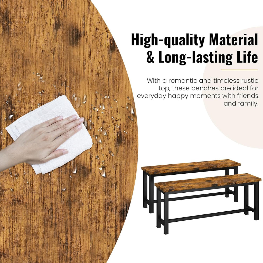 AWQM Table Bench, Pair of 2, Dining Bench, Thickened Steel Frame, Wood Bench, Industrial Style, for Kitchen and Dining Room, 12''Dx38.5''Wx17''H, Rustic Brown
