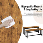 AWQM Table Bench, Pair of 2, Dining Bench, Thickened Steel Frame, Wood Bench, Industrial Style, for Kitchen and Dining Room, 12''Dx38.5''Wx17''H, Rustic Brown