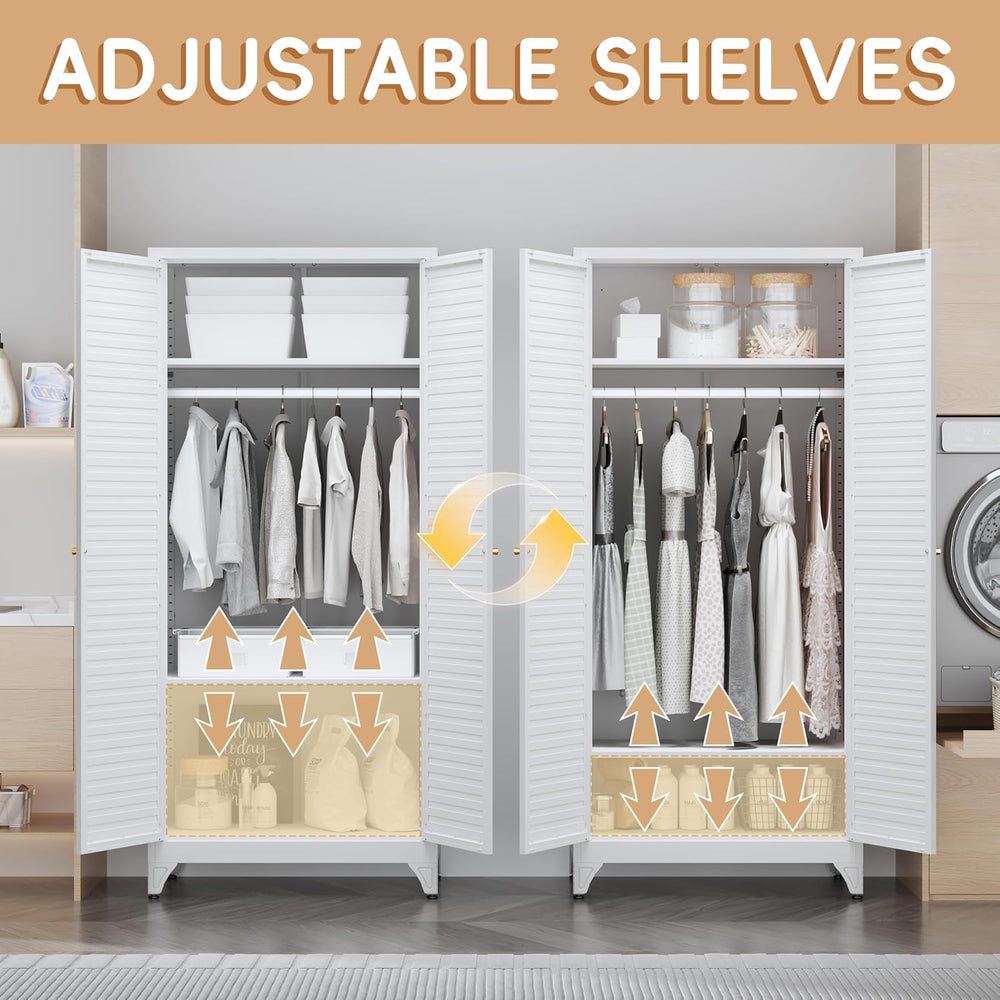 Steeloong 71"Armoire Wardrobe Close,White Wardrobe Cabinet with Hanging ...