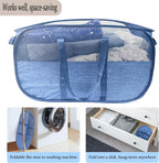 Extra Large Mesh Pop Up Laundry Hamper, 100L Collapsible Laundry Basket, Dirty Clothes Hamper with Reinforced Handles, Storage Bins for Shelves, Dorm or Home Portable Stair Laundry Basket. Blue