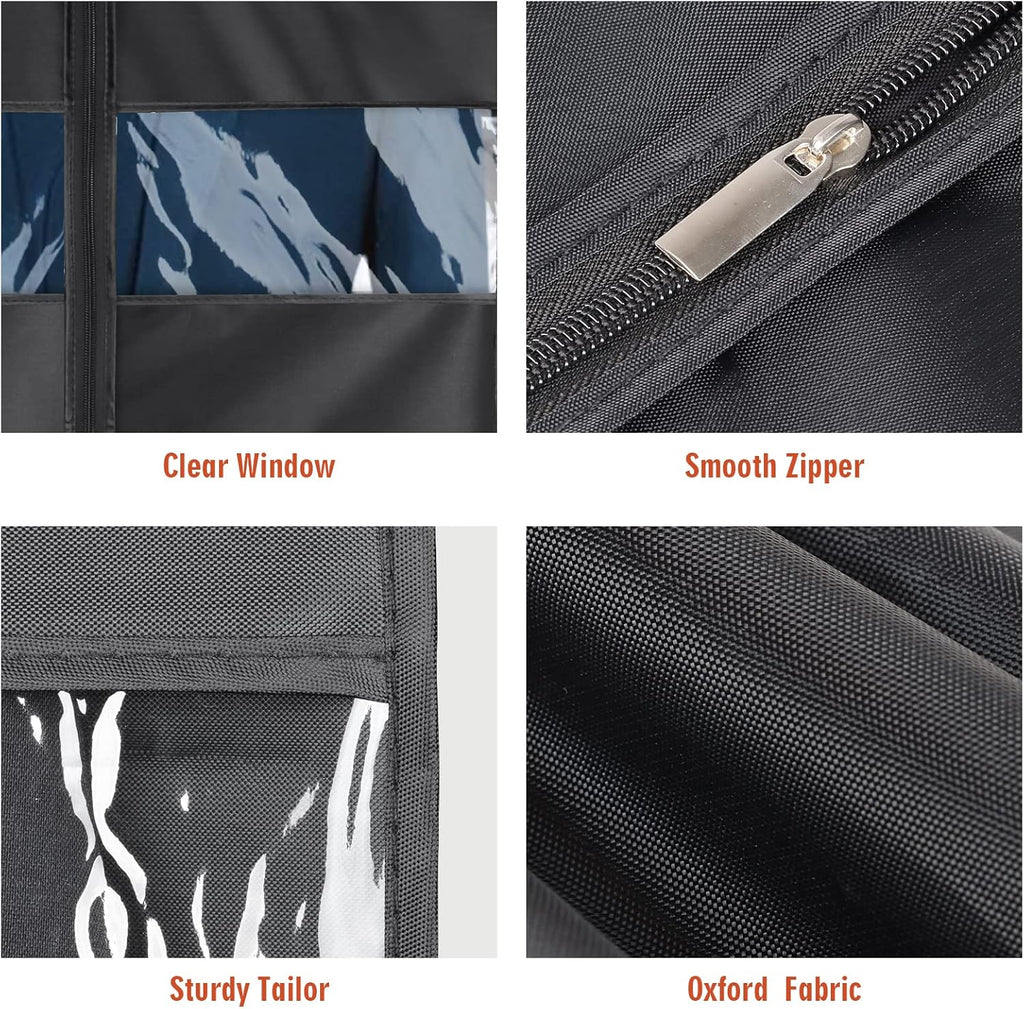 Univivi Garment Bag Suit Bag for Storage and Travel, 43 Inch, Set of 5 | Travel Bag with Zipper and Visible Transparent Window, Oxford Fabrics, Foldable Washable Suit Cover for Jacket, Suits, Coats
